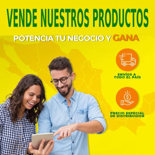 Imagen mostrabdo una pareja checando una tablet, arriba dice vende nuestros productos, potencia tu negocio y gana con Ultra Advance